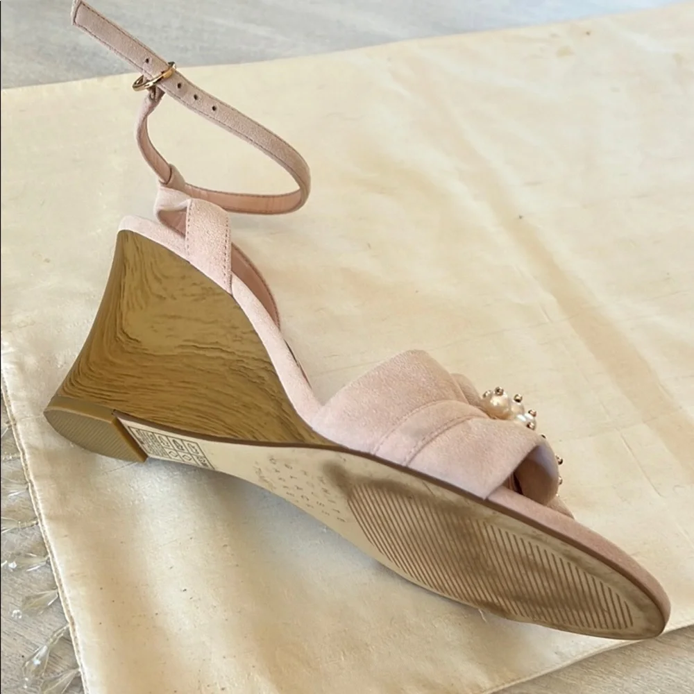 WHBM pink suede beaded wedges. Size 71/2